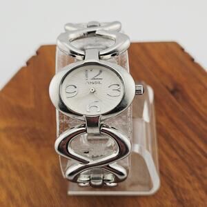 Fossil Women's Silver Tone Bubble Link Watch Retro Mod Art Deco Bold Statement